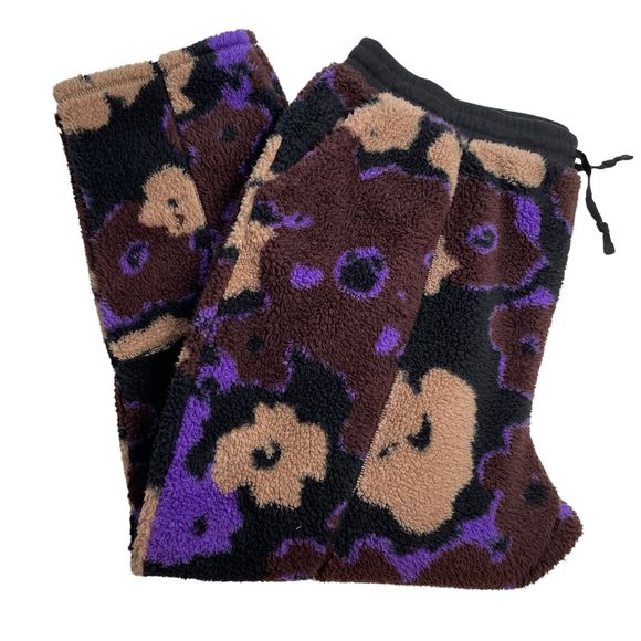 BP Womens Fleece Joggers Purple 2X Polyester Fleece Flowers Drawstring Waist - Picture 1 of 9